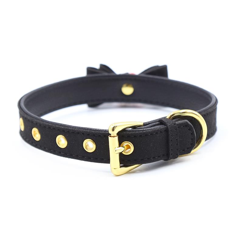 LATETOBED BDSM LINE - COLLAR WITH BOW AND RATTLE 44 CM BLACK/RED