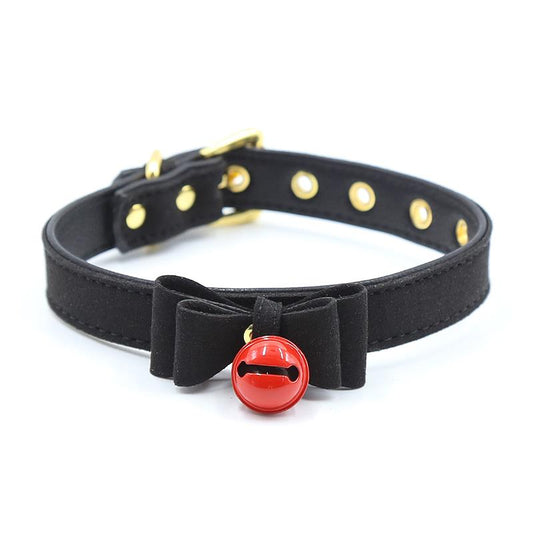 LATETOBED BDSM LINE - COLLAR WITH BOW AND RATTLE 44 CM BLACK/RED