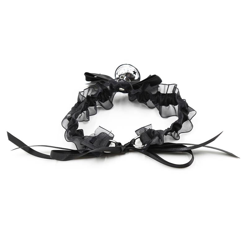 LATETOBED BDSM LINE - COLLAR WITH BOW, BELL AND LACE