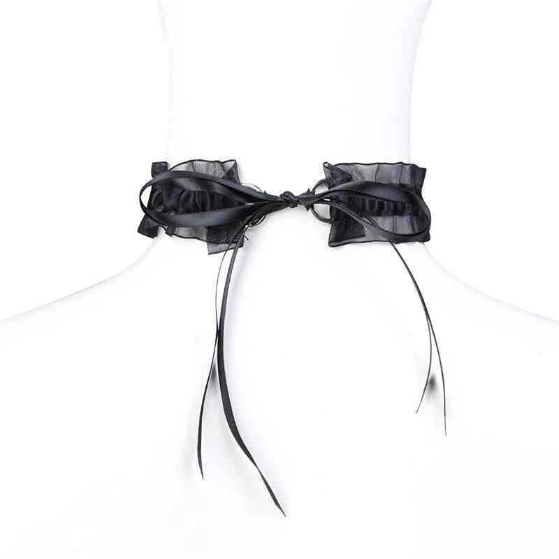 LATETOBED BDSM LINE - COLLAR WITH BOW, BELL AND LACE