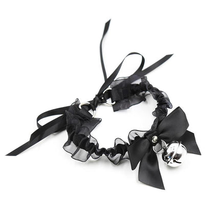 LATETOBED BDSM LINE - COLLAR WITH BOW, BELL AND LACE