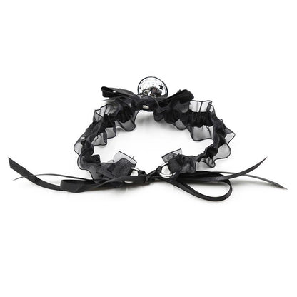 LATETOBED BDSM LINE - COLLAR WITH BOW, BELL AND LACE