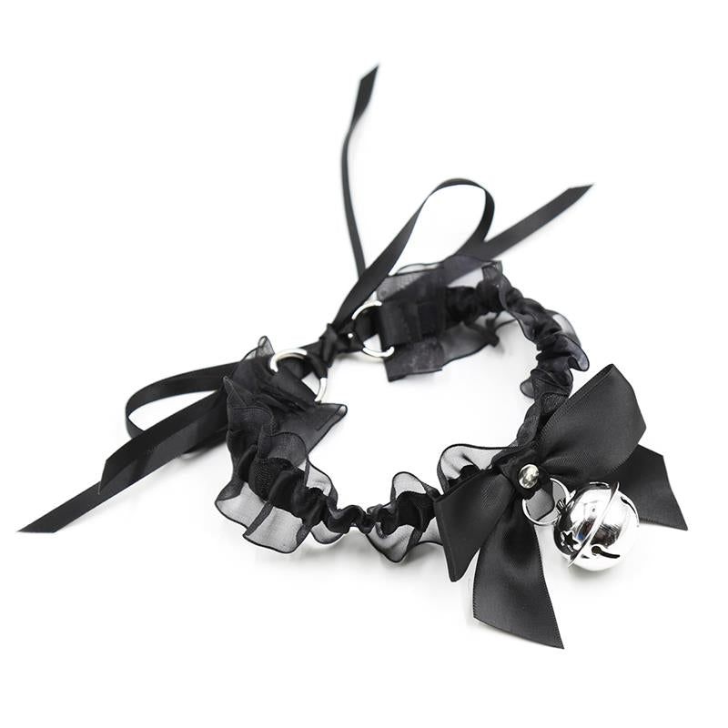 LATETOBED BDSM LINE - COLLAR WITH BOW, BELL AND LACE