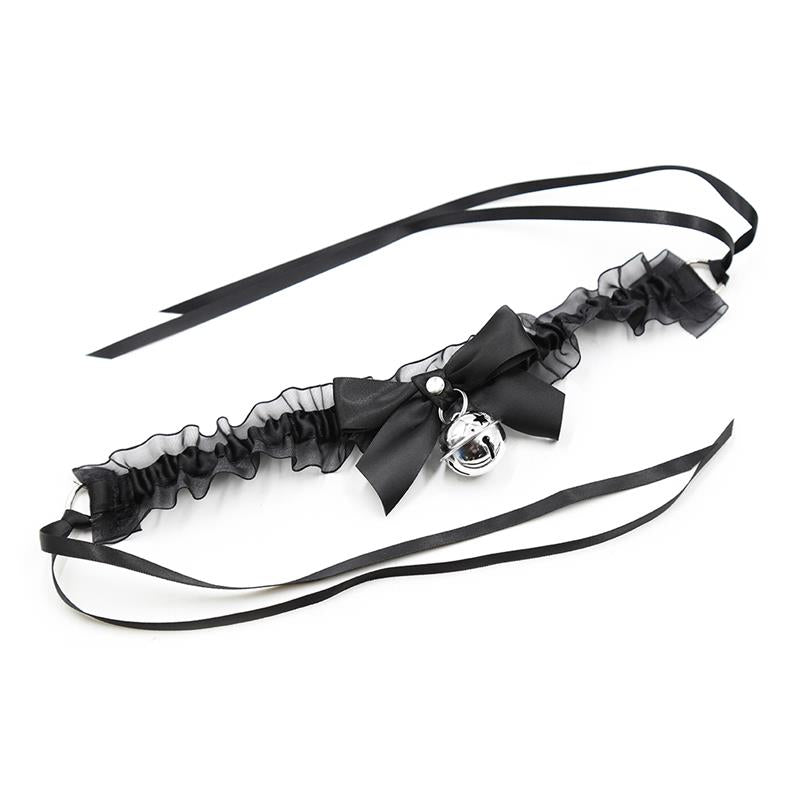 LATETOBED BDSM LINE - COLLAR WITH BOW, BELL AND LACE