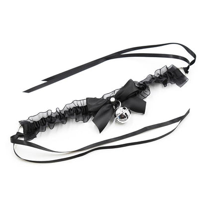 LATETOBED BDSM LINE - COLLAR WITH BOW, BELL AND LACE