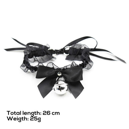 LATETOBED BDSM LINE - COLLAR WITH BOW, BELL AND LACE