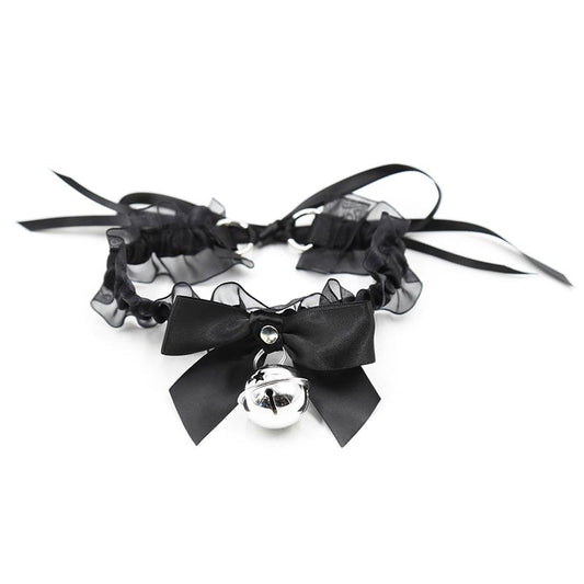 LATETOBED BDSM LINE - COLLAR WITH BOW, BELL AND LACE
