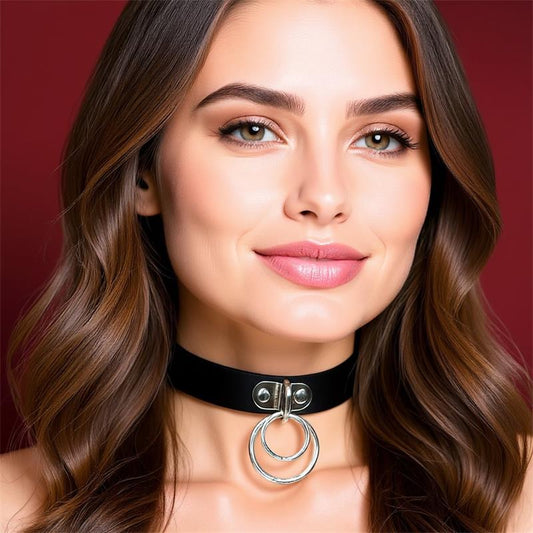 CINDERELLA - COLLAR WITH DOUBLE RING VEGAN LEATHER ONE SIZE
