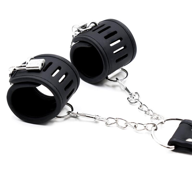 INTOYOU BLACK SHADOW - COLLAR WITH HANDCUFFS SET VEGAN LEATHER