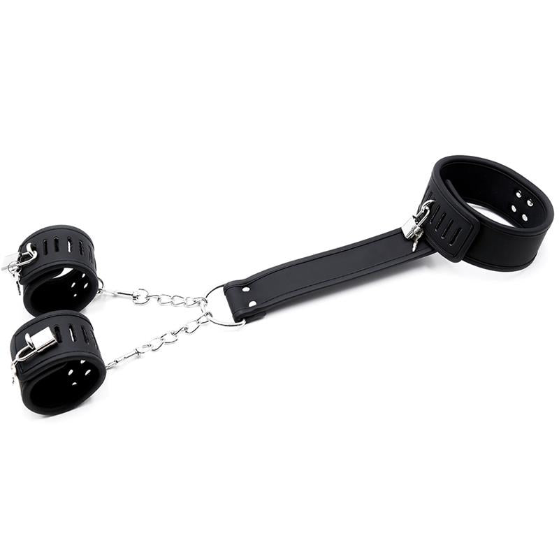 INTOYOU BLACK SHADOW - COLLAR WITH HANDCUFFS SET VEGAN LEATHER