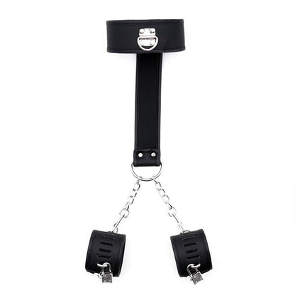 INTOYOU BLACK SHADOW - COLLAR WITH HANDCUFFS SET VEGAN LEATHER