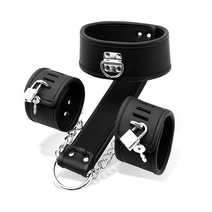 INTOYOU BLACK SHADOW - COLLAR WITH HANDCUFFS SET VEGAN LEATHER