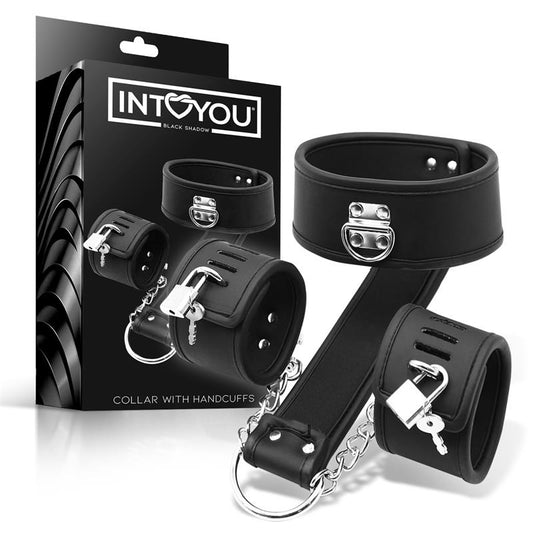 INTOYOU BLACK SHADOW - COLLAR WITH HANDCUFFS SET VEGAN LEATHER