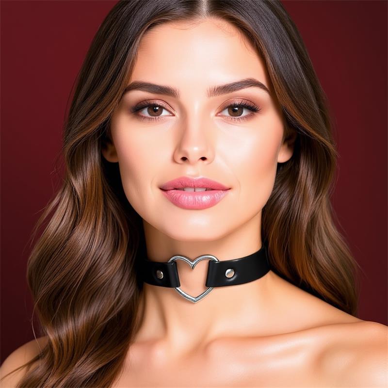 CINDERELLA - COLLAR WITH HEART CHOKER STILE VEGAN LETHER ONE SIZE