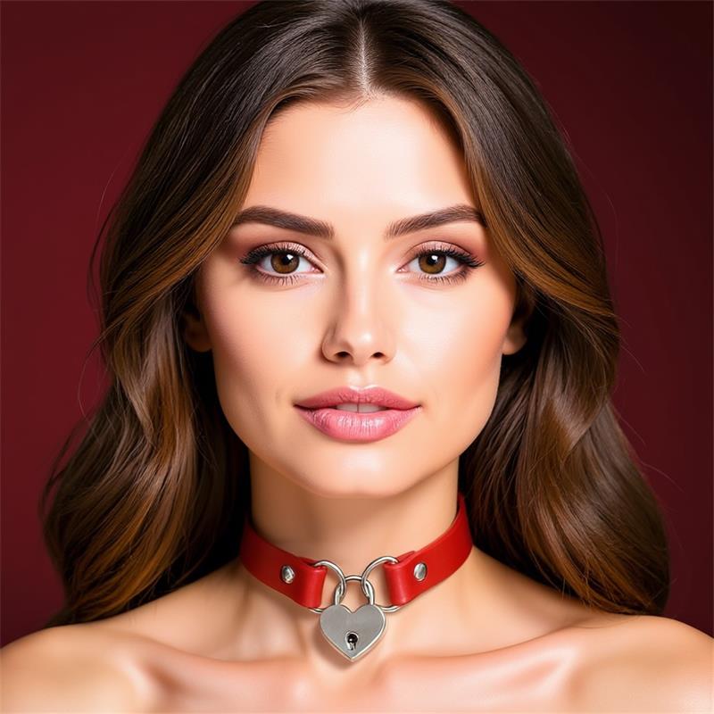 CINDERELLA - COLLAR WITH HEART LOCK VEGAN LEATHER ONE SIZE