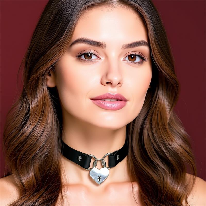 CINDERELLA - COLLAR WITH HEART LOCK VEGAN LEATHER ONE SIZE