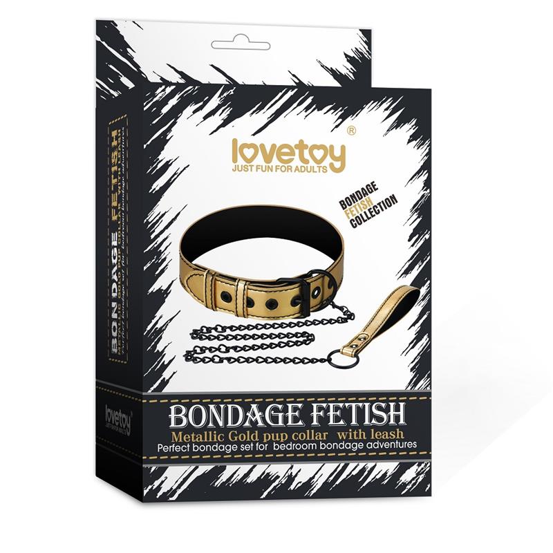 LOVETOY - COLLAR WITH LEASH BONDAGE GOLD