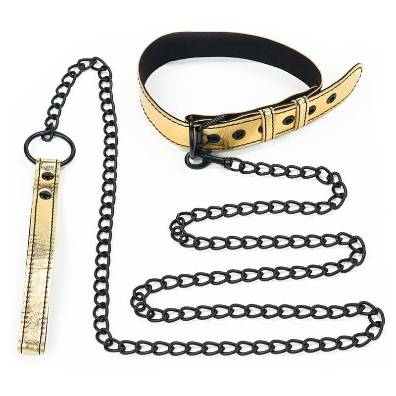 LOVETOY - COLLAR WITH LEASH BONDAGE GOLD