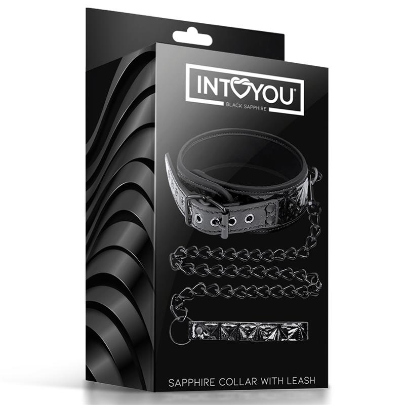 BLACK SAPPHIRE - COLLAR WITH LEASH SAPPHIRE VEGAN LEATHER