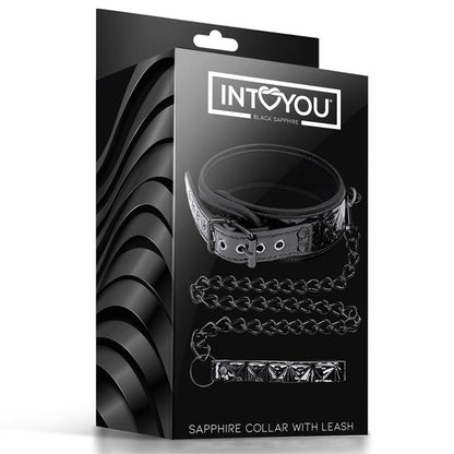 BLACK SAPPHIRE - COLLAR WITH LEASH SAPPHIRE VEGAN LEATHER