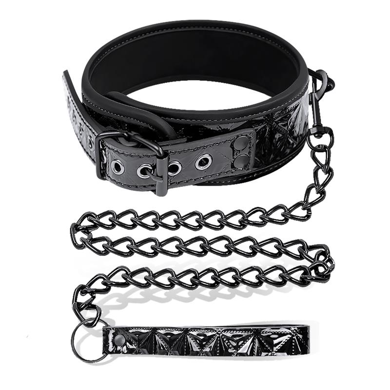 BLACK SAPPHIRE - COLLAR WITH LEASH SAPPHIRE VEGAN LEATHER