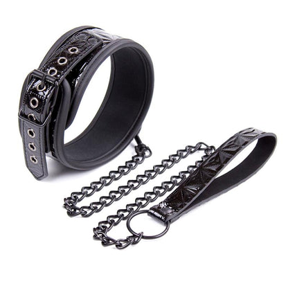 BLACK SAPPHIRE - COLLAR WITH LEASH SAPPHIRE VEGAN LEATHER
