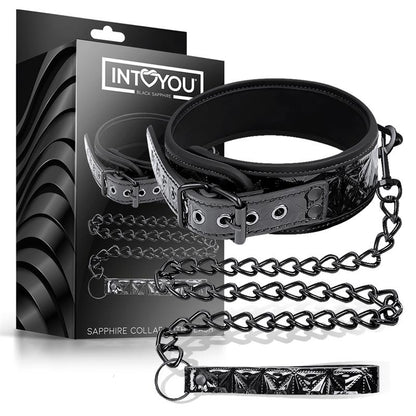 BLACK SAPPHIRE - COLLAR WITH LEASH SAPPHIRE VEGAN LEATHER