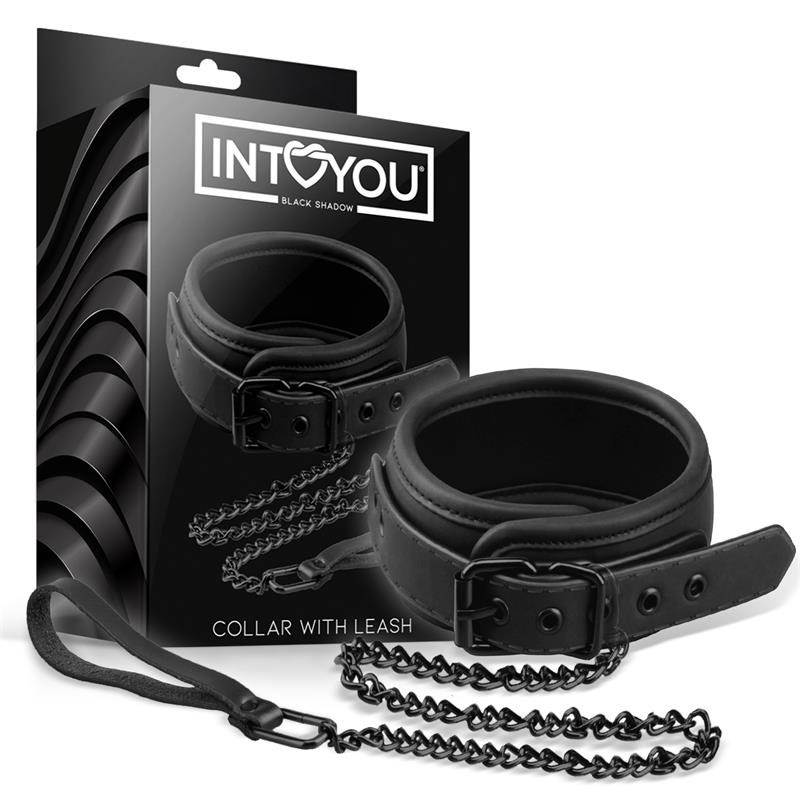 INTOYOU BLACK SHADOW - COLLAR WITH LEASH VEGAN LEATHER