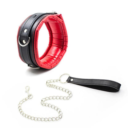 LATETOBED BDSM LINE - COLLAR WITH METAL LEASH PADDED INTERIOR RED/BLACK