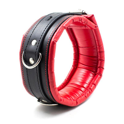 LATETOBED BDSM LINE - COLLAR WITH METAL LEASH PADDED INTERIOR RED/BLACK