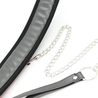 LATETOBED BDSM LINE - COLLAR WITH METAL LEASH AND PEDDED INTERIOR BLACK