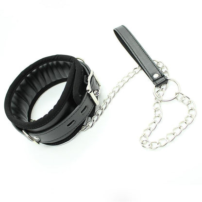 LATETOBED BDSM LINE - COLLAR WITH METAL LEASH AND PEDDED INTERIOR BLACK