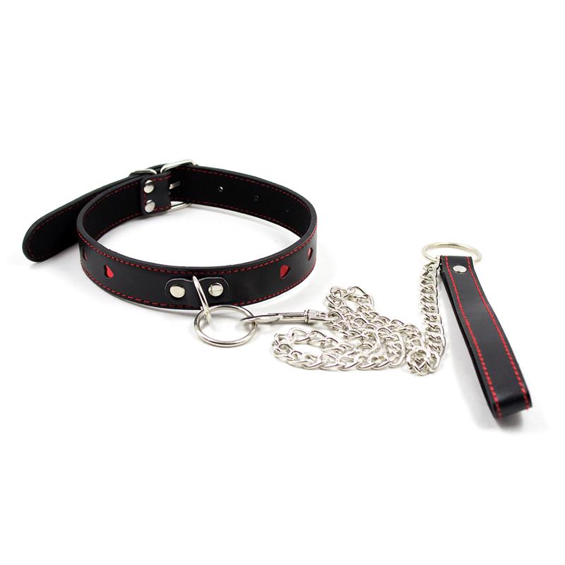LATETOBED BDSM LINE - COLLAR WITH METAL LEASH BLACK/RED