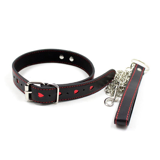 LATETOBED BDSM LINE - COLLAR WITH METAL LEASH BLACK/RED
