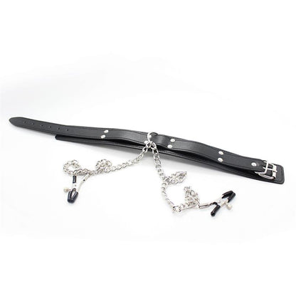 LATETOBED BDSM LINE - COLLAR WITH NIPPLE CLAMPS AND METAL CHAIN BLACK
