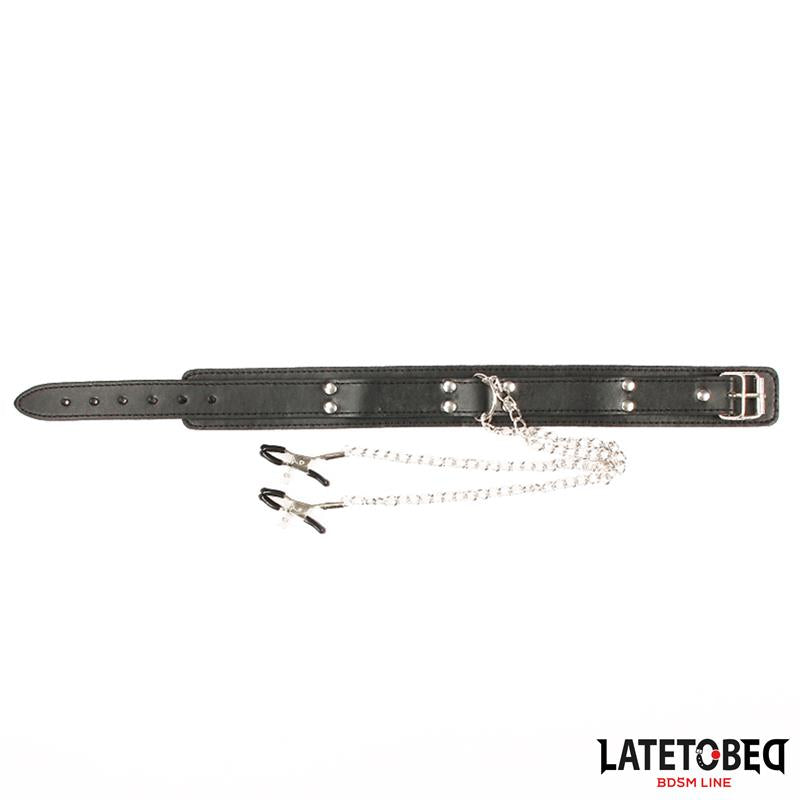 LATETOBED BDSM LINE - COLLAR WITH NIPPLE CLAMPS
