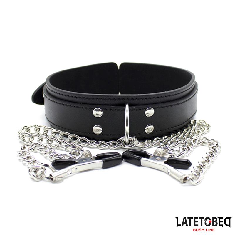 LATETOBED BDSM LINE - COLLAR WITH NIPPLE CLAMPS