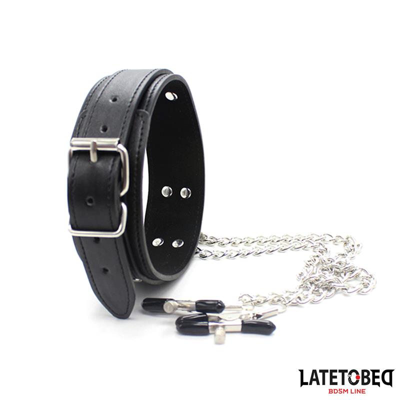 LATETOBED BDSM LINE - COLLAR WITH NIPPLE CLAMPS