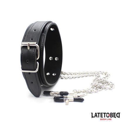 LATETOBED BDSM LINE - COLLAR WITH NIPPLE CLAMPS