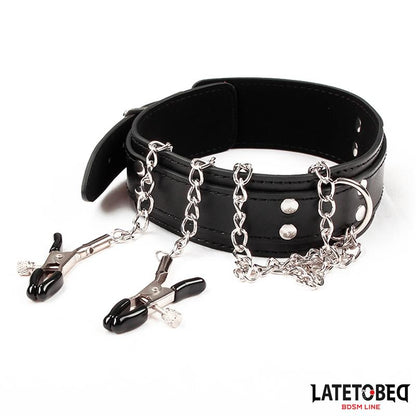 LATETOBED BDSM LINE - COLLAR WITH NIPPLE CLAMPS