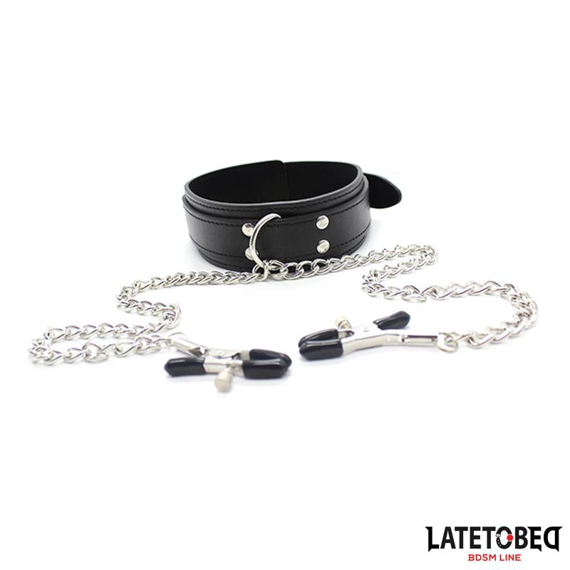 LATETOBED BDSM LINE - COLLAR WITH NIPPLE CLAMPS
