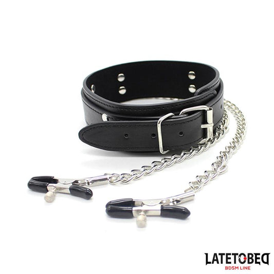 LATETOBED BDSM LINE - COLLAR WITH NIPPLE CLAMPS