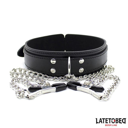 LATETOBED BDSM LINE - COLLAR WITH NIPPLE CLAMPS