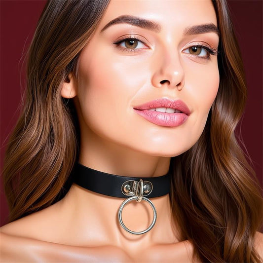 CINDERELLA - COLLAR WITH RING VEGAN LEATHER ONE SIZE