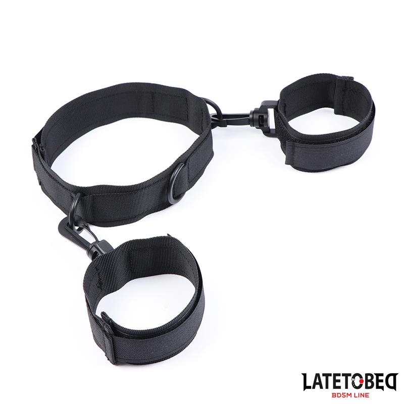 LATETOBED BDSM LINE - COLLAR WITH WRIST RESTRAINTS NYLON