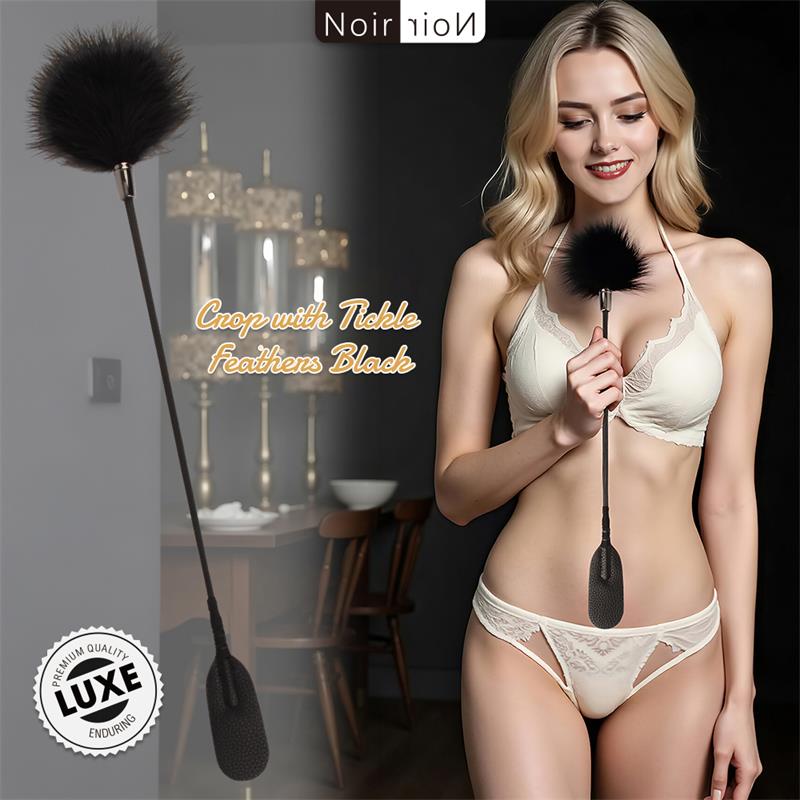 CHISA - CROP WITH TICKLE FEATHERS BLACK