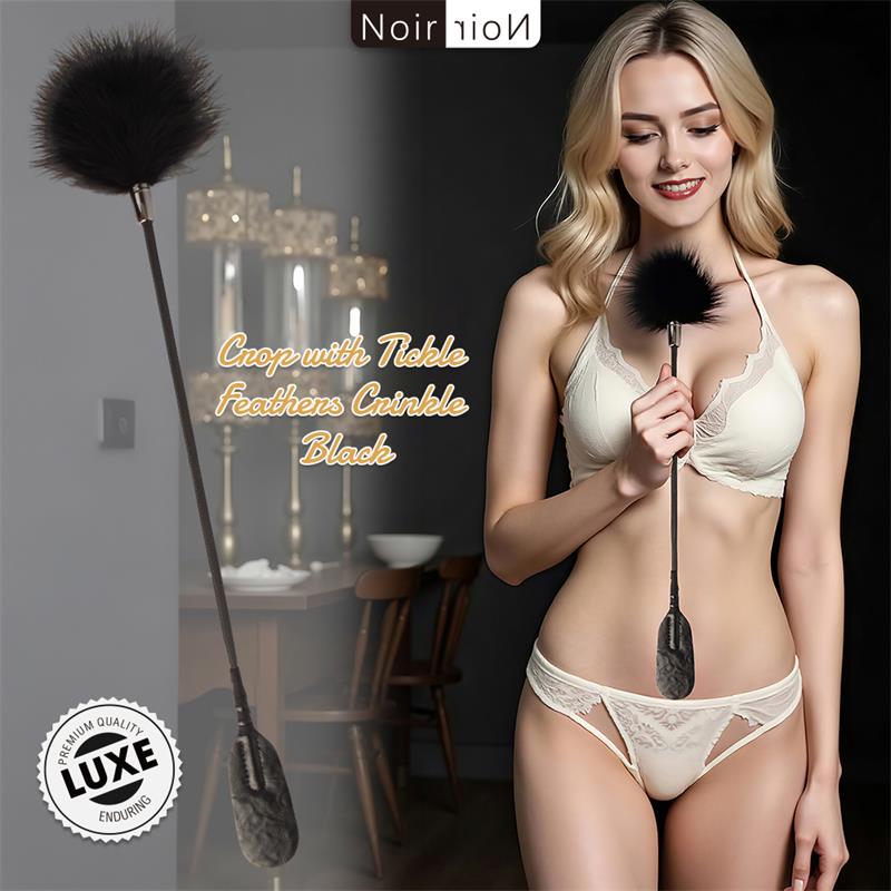 CHISA - CROP WITH TICKLE FEATHERS CRINKLE BLACK