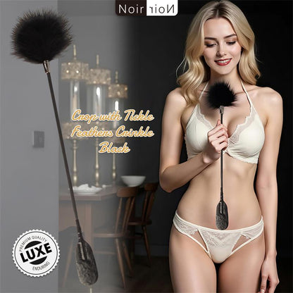 CHISA - CROP WITH TICKLE FEATHERS CRINKLE BLACK