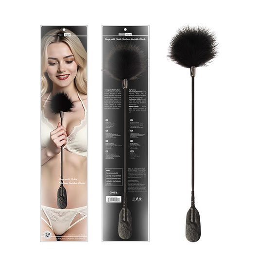 CHISA - CROP WITH TICKLE FEATHERS CRINKLE BLACK