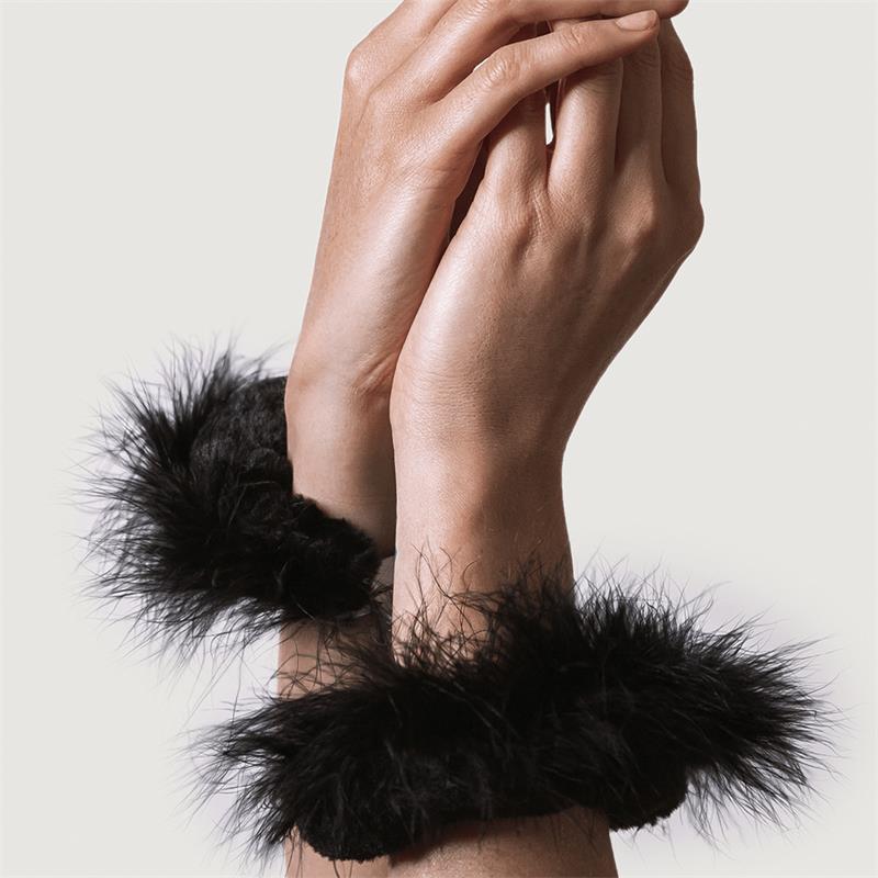 ADRIEN LASTIC - CUFFS METAL AND FEATHERS BLACK